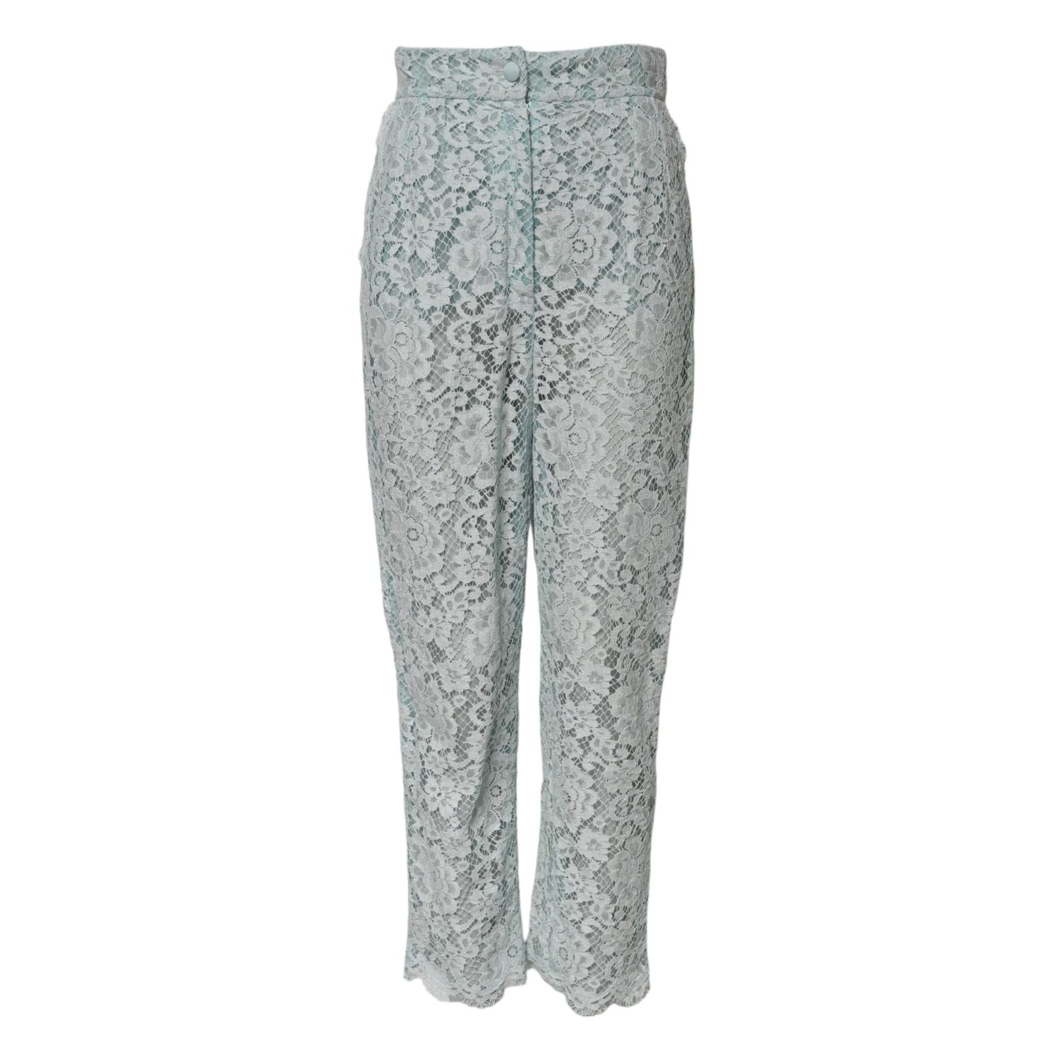 Dolce & Gabbana Mint Green Cotton Floral Lace Trousers Pants