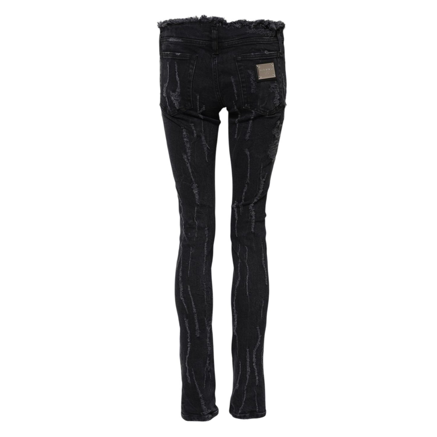 Dolce & Gabbana Black Cotton Tattered Skinny Denim Jeans