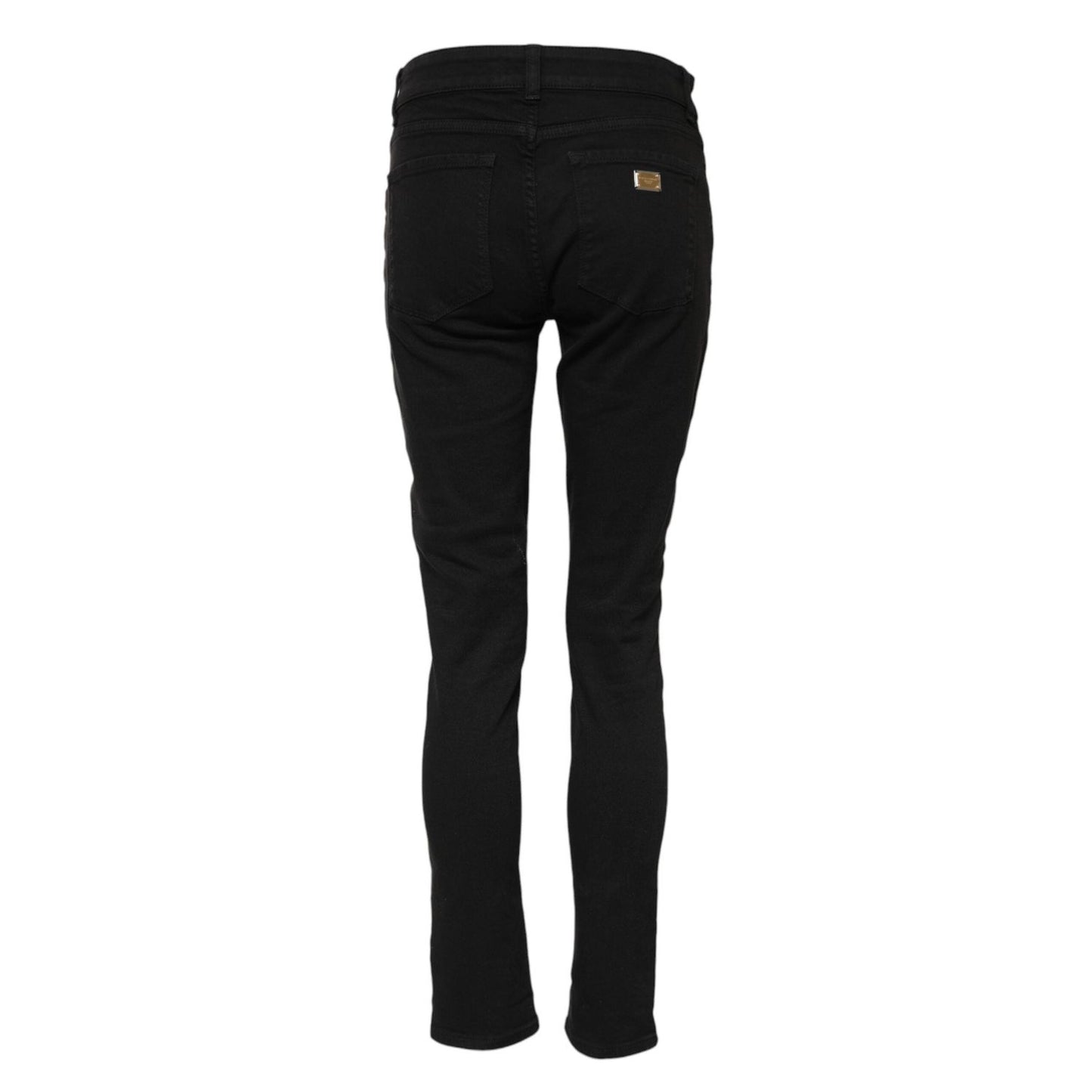 Dolce & Gabbana Black Cotton Logo Skinny Mid Waist Denim Jeans
