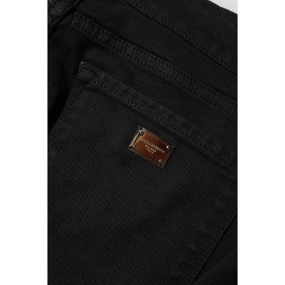 Dolce & Gabbana Black Cotton Logo Skinny Mid Waist Denim Jeans