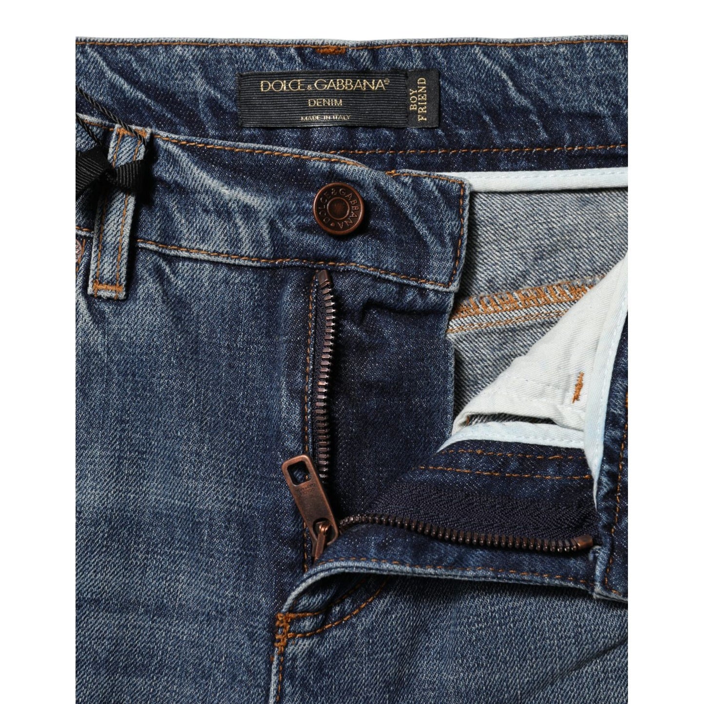 Dolce & Gabbana Blue Cotton Boyfriend Tattered Denim Jeans