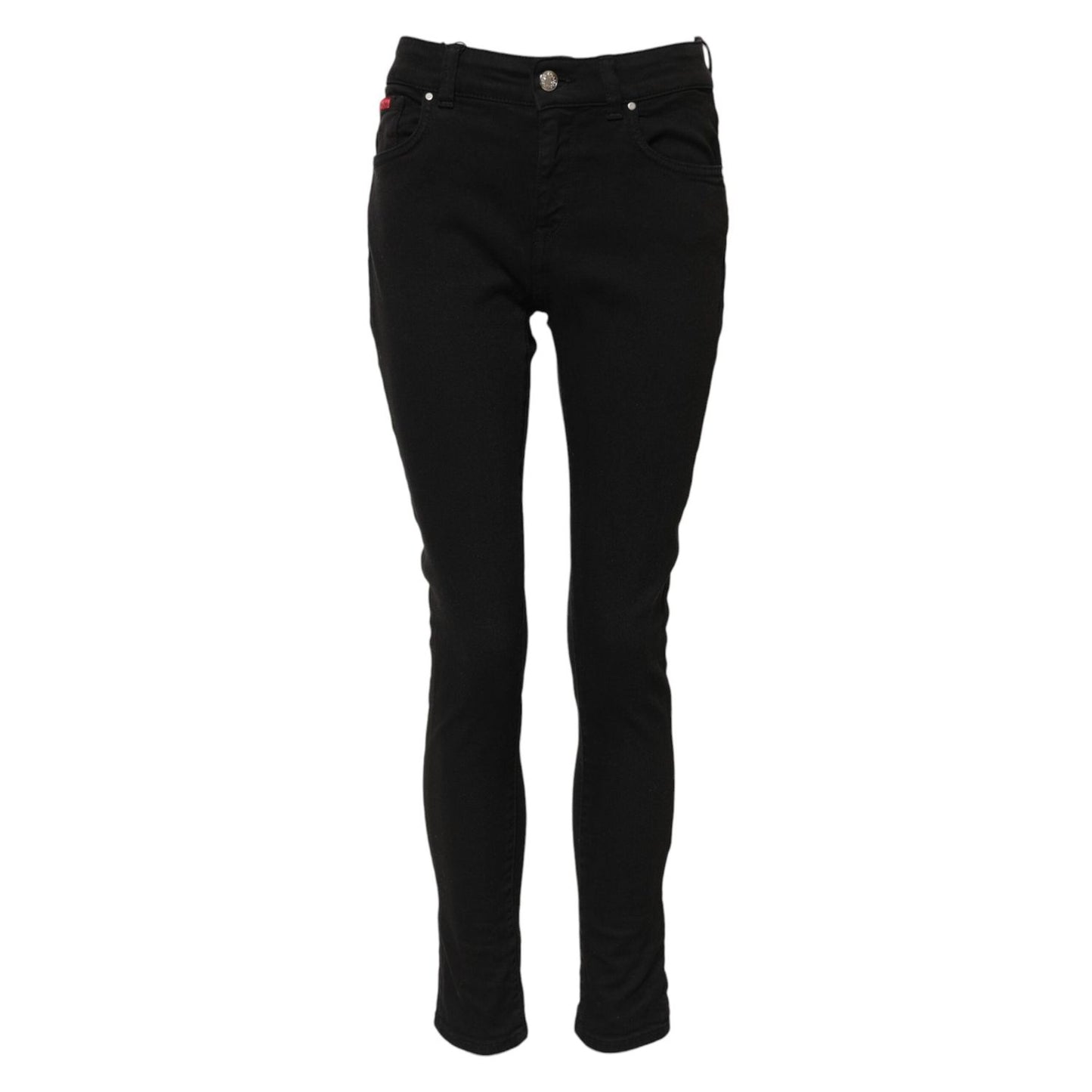 Dolce & Gabbana Black Cotton Logo Skinny Mid Waist Denim Jeans