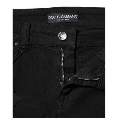 Dolce & Gabbana Black Cotton Logo Skinny Mid Waist Denim Jeans