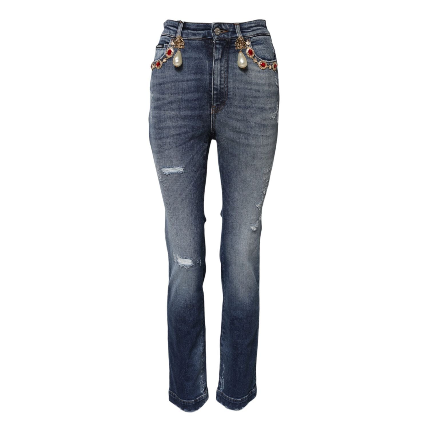 Dolce & Gabbana Blue Rhinestone Embellished Denim Jeans