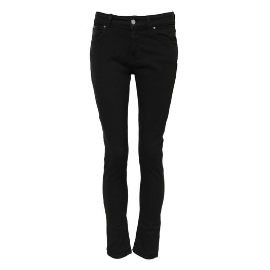 Dolce & Gabbana Black Cotton Logo Skinny Mid Waist Denim Jeans
