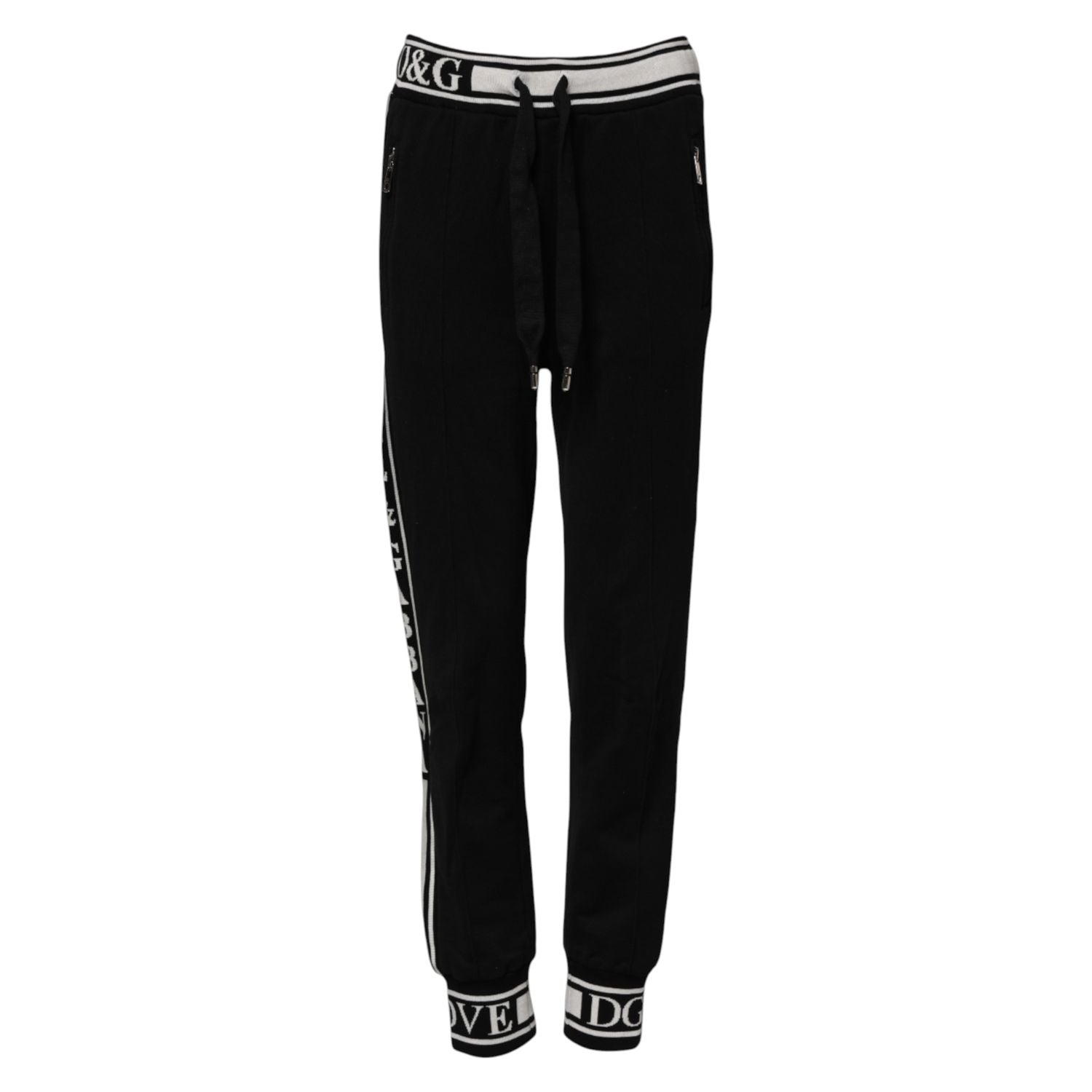 Dolce & Gabbana Black Cotton Jogger Logo Waist Pants
