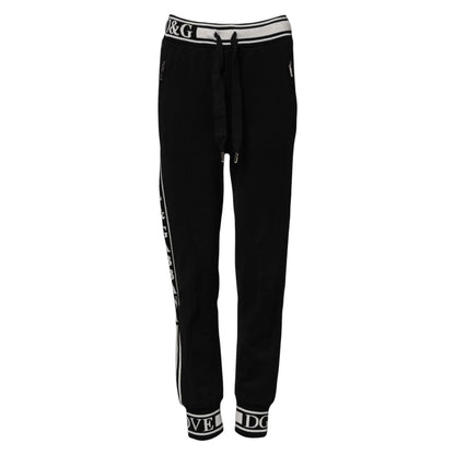 Dolce & Gabbana Black Cotton Jogger Logo Waist Pants