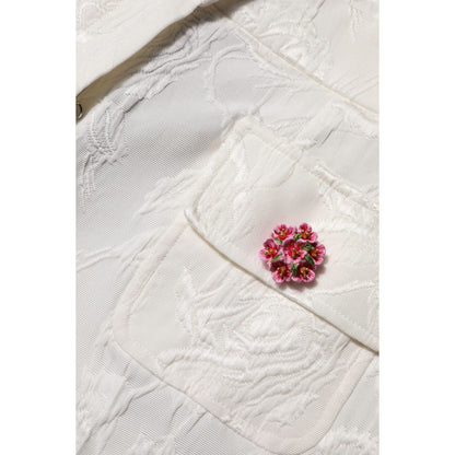 Dolce & Gabbana White Cotton Floral Jacquard Pants