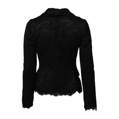 Dolce & Gabbana Black Floral Lace Cotton Collared Jacket