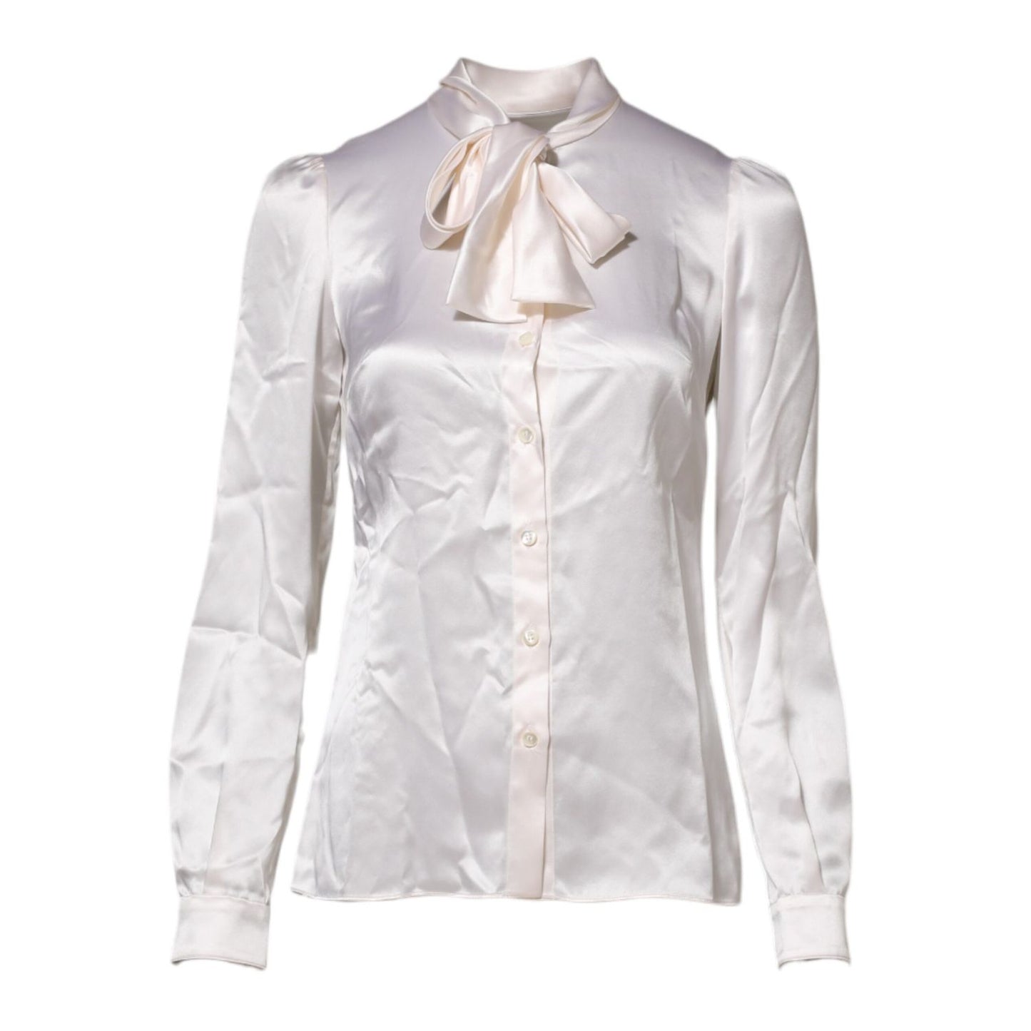 Dolce & Gabbana White Ascot Collar Long Sleeve Blouse Top