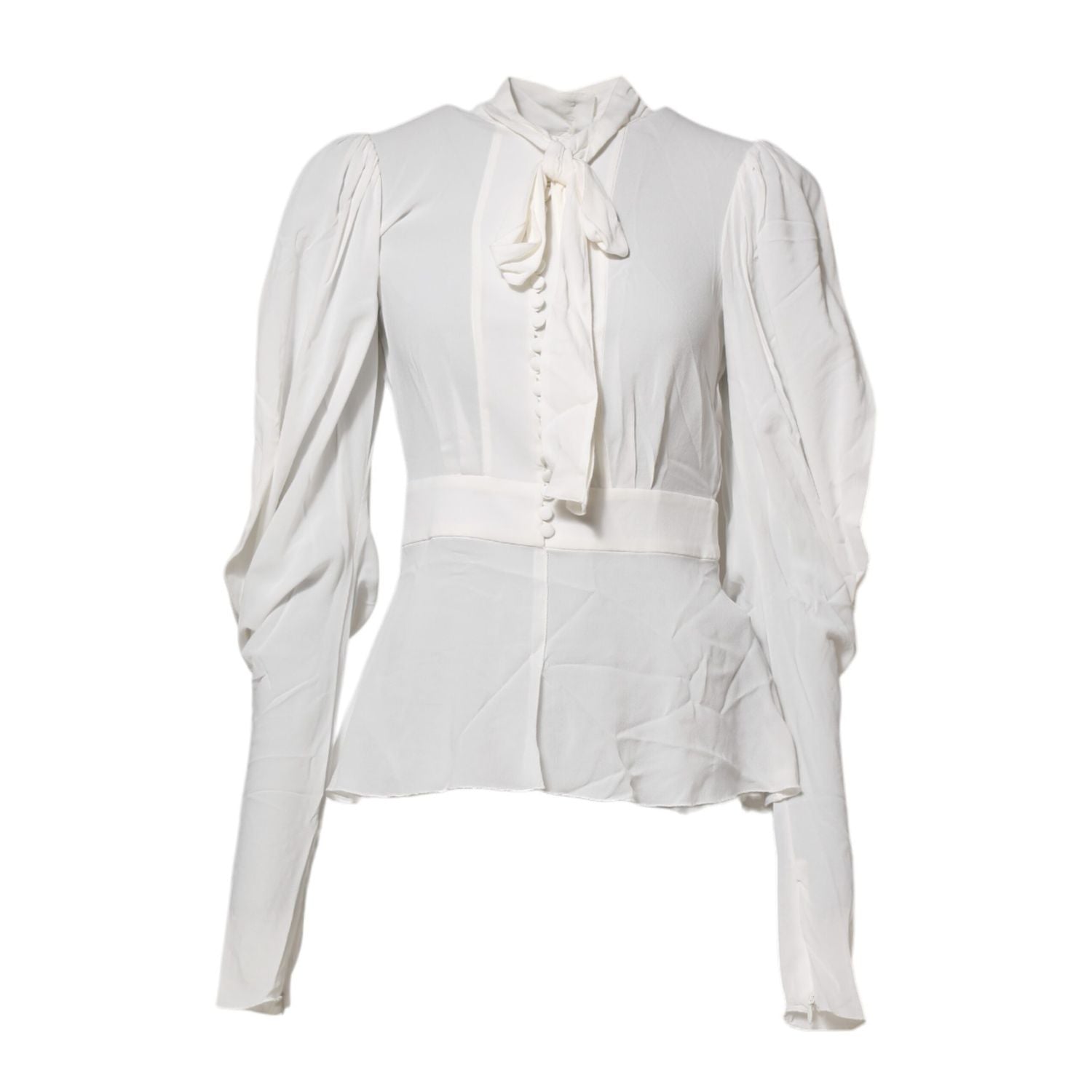 Dolce & Gabbana White Viscose Ascot Collar Long Sleeves Top