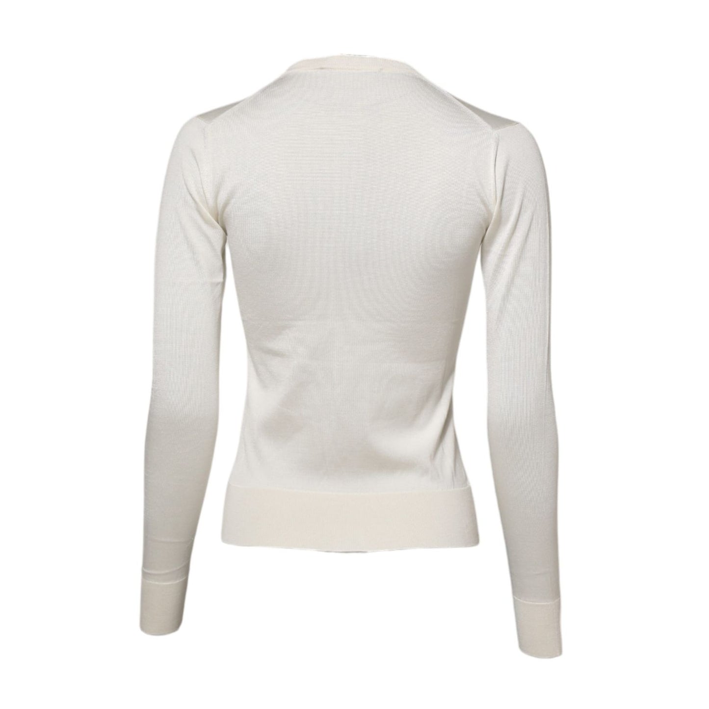 Dolce & Gabbana White Silk Lily Buttoned Cardigan Sweater