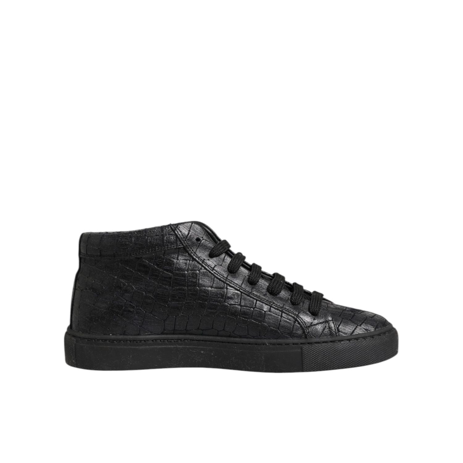 HIDE & JACK Black Leather Lace Up Mid Top Sneakers Shoes