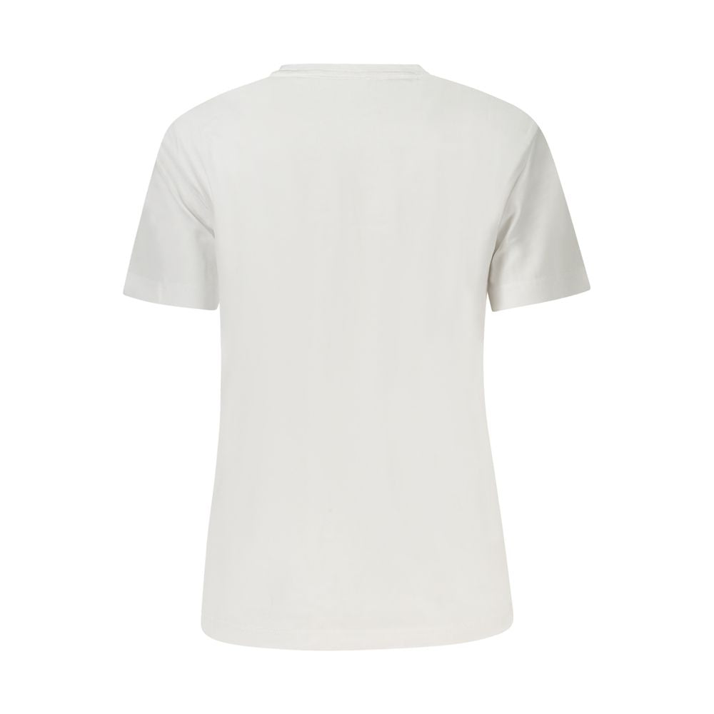 Back view of Calvin Klein White Cotton Women T-Shirt, featuring a sleek design with embroidered logo on a classic cotton fabric.