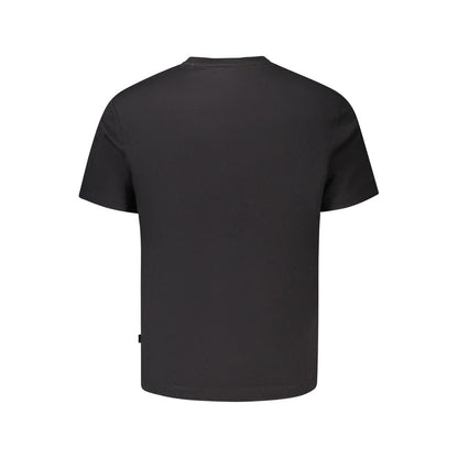 Back view of a Guess Jeans Black Cotton T-Shirt featuring short sleeves, regular fit, and crew neck in organic cotton.