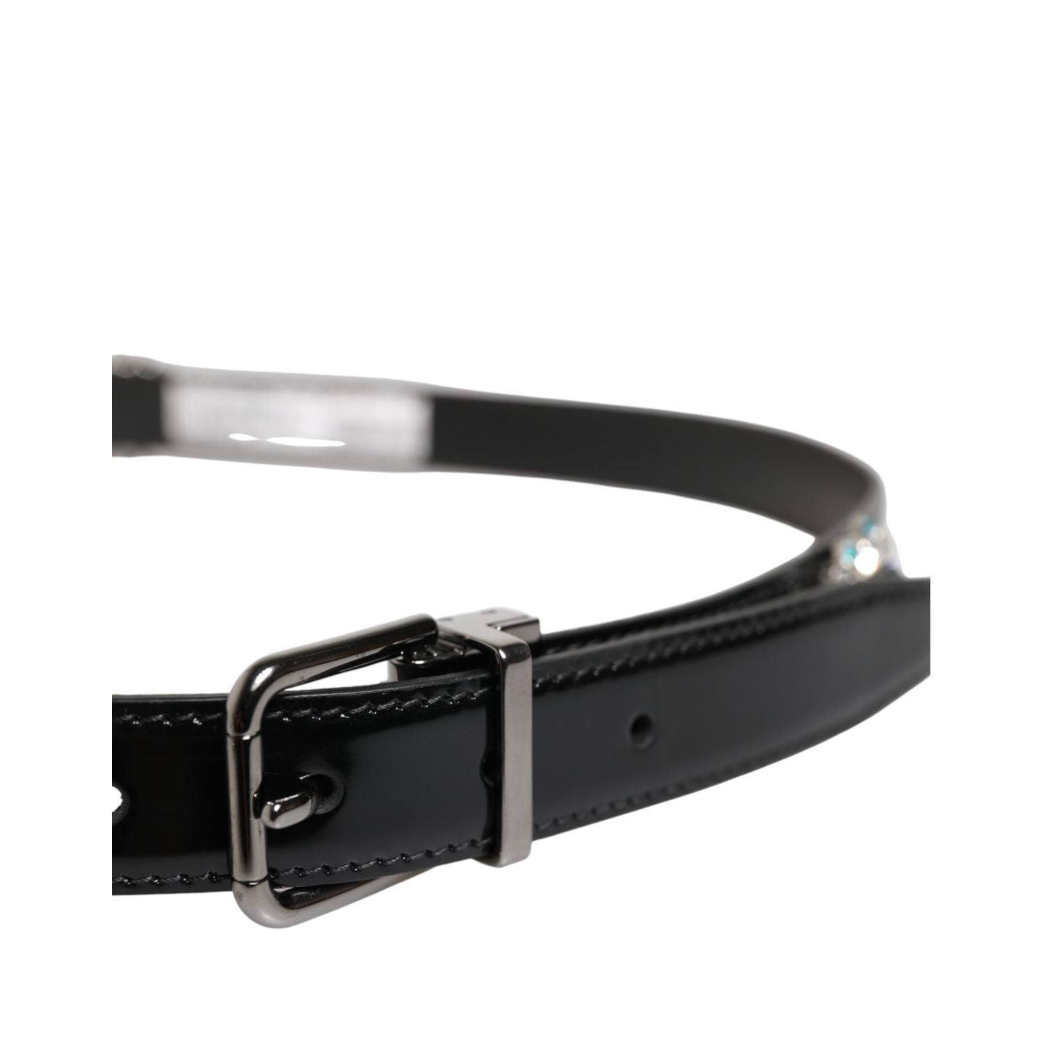 Dolce & Gabbana Black Embellished Metal Logo Buckle Belt