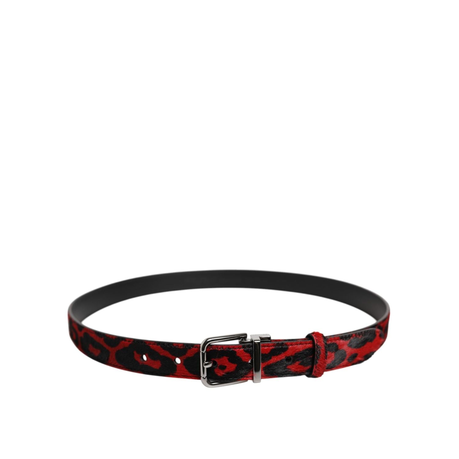 Dolce & Gabbana Black Red Leopard Silver Metal Buckle Belt