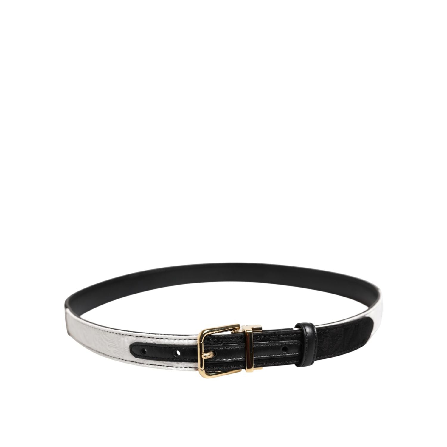 Dolce & Gabbana Black White Patchwork Gold Metal Buckle Belt