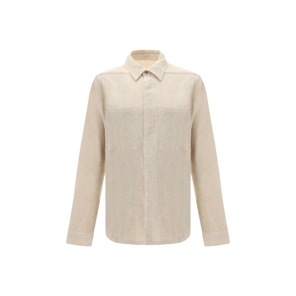Rick Owens Cream Cotton Shirt with classic collar and patch pockets, AW25 collection, regular fit, 74% cotton, 26% linen.