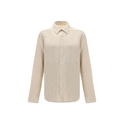 Rick Owens Cream Cotton Shirt with classic collar and patch pockets, AW25 collection, regular fit, 74% cotton, 26% linen.