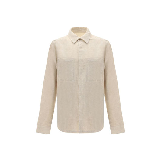 Rick Owens Cream Cotton Shirt with classic collar and patch pockets, AW25 collection, regular fit, 74% cotton, 26% linen.