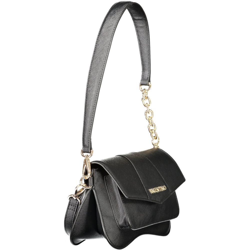 Mario Valentino Black Polyethylene Women Handbag with adjustable strap and snap closure, featuring a sleek and versatile design.