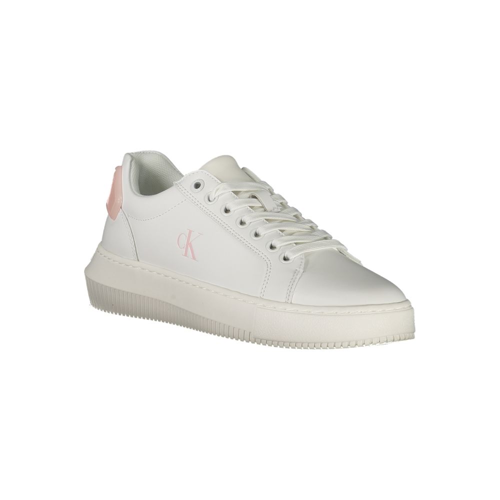 Calvin Klein White Leather Women Sneaker with pink accents and CK logo, designed for modern style and comfort.