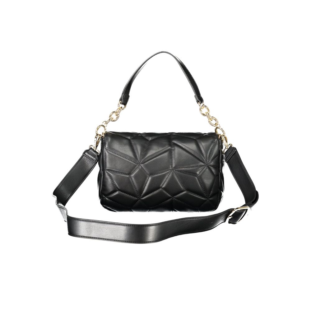 Mario Valentino Black Polyethylene Women Handbag with chain handle and adjustable strap, featuring a sleek design and contrasting details.