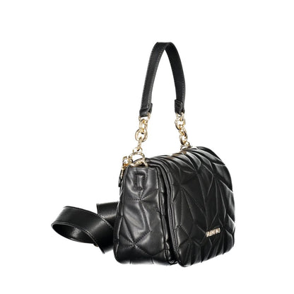 Elegant Mario Valentino Black Polyethylene Women Handbag with chain handle and detachable strap, perfect for stylish organization.