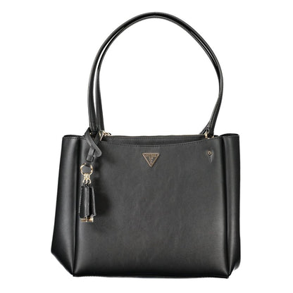 Guess Jeans Black Polyethylene Women Handbag with twin shoulder handles and sleek design, featuring external pockets and protective feet.