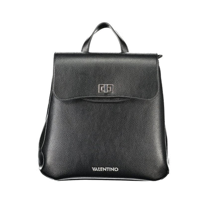 Mario Valentino Black Polyethylene Women Backpack with sleek design and secure swivel closure.