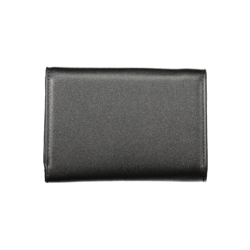 Mario Valentino Black Polyethylene Women Wallet, elegant design with 3 compartments, stylish and functional for modern luxury.