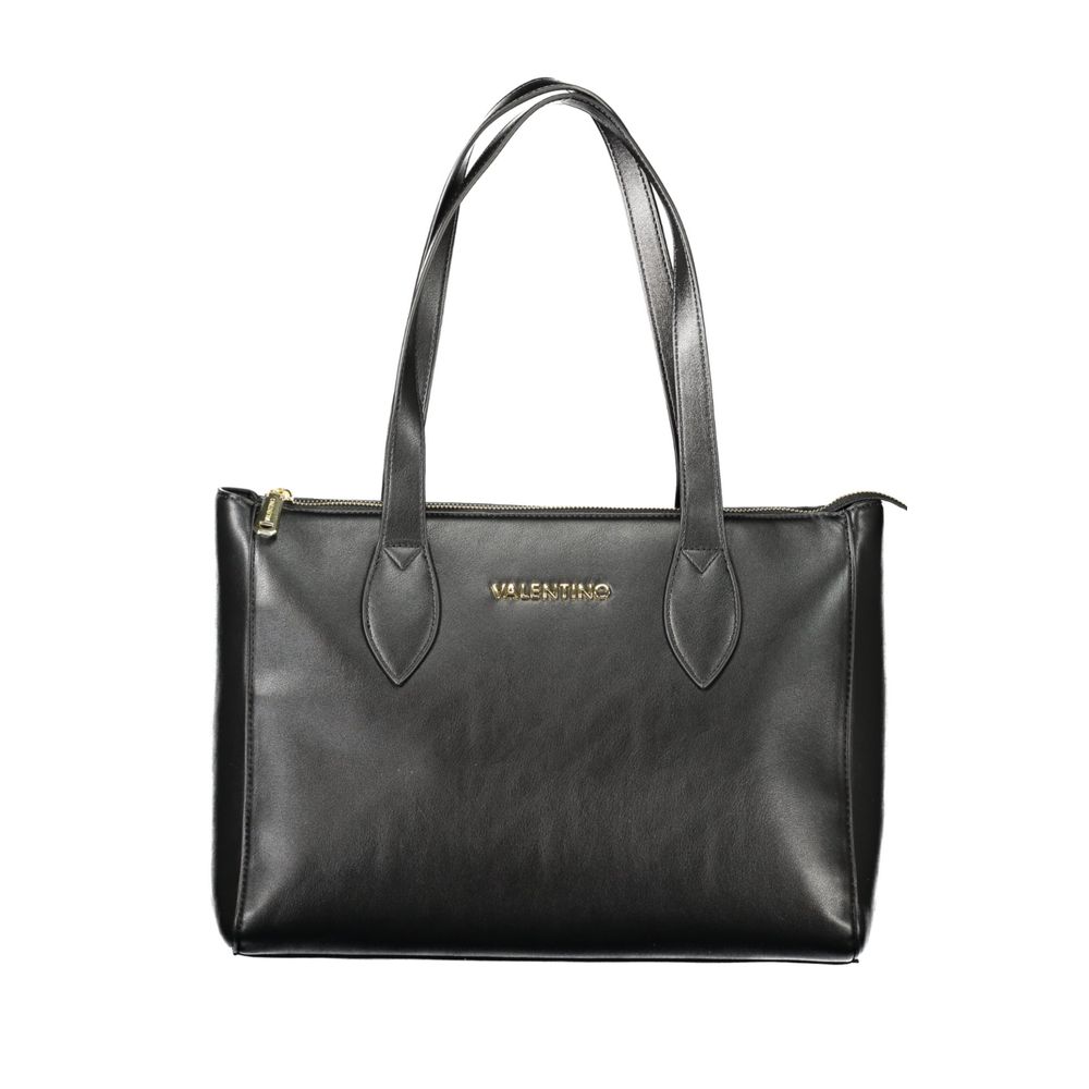 Luxurious Mario Valentino Black Polyethylene Women Handbag with dual handles and sleek zip closure; perfect for urban sophistication.
