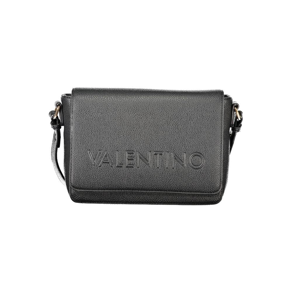 Mario Valentino Black Polyethylene Women Handbag with logo, sleek design, and sustainable material.