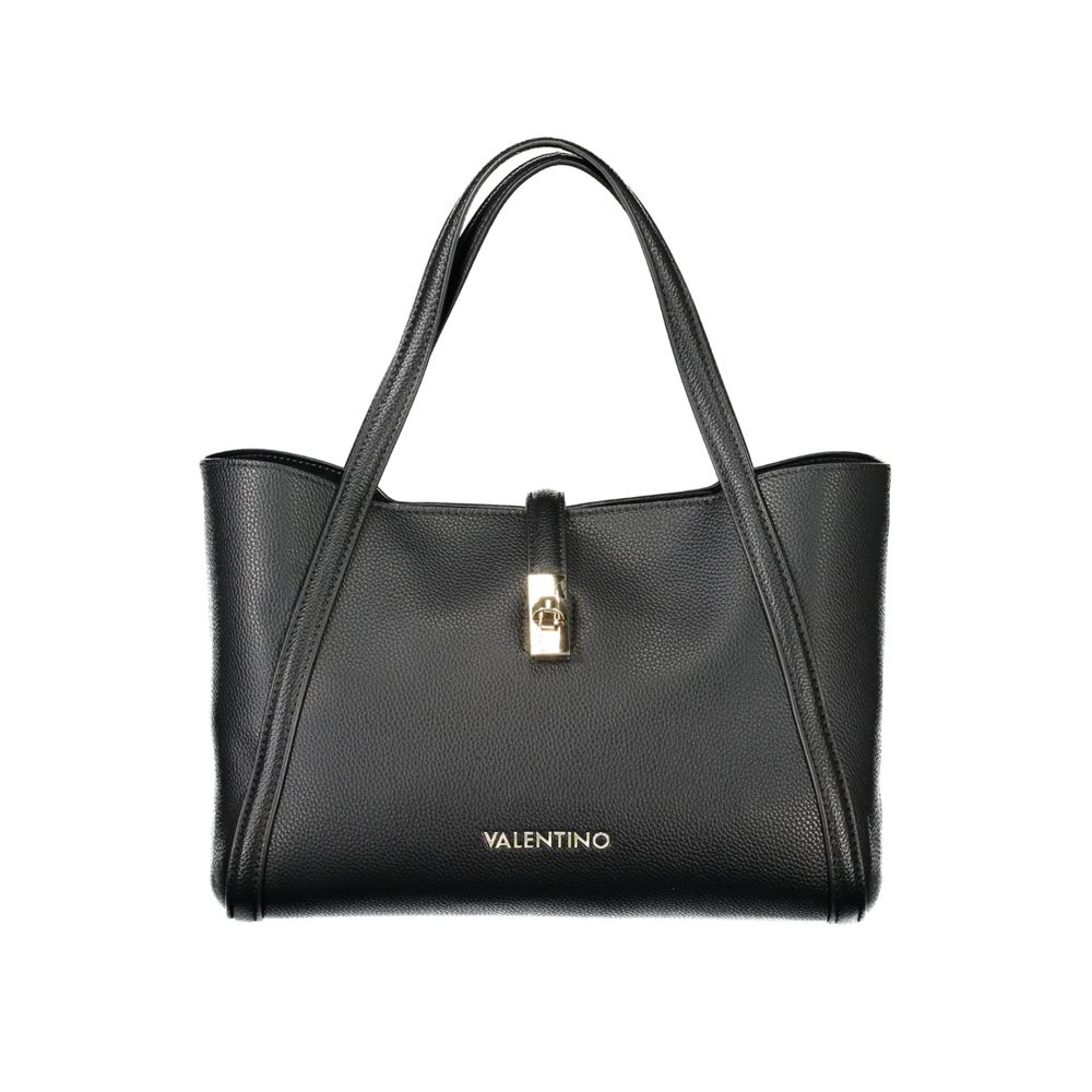 Mario Valentino Black Polyethylene Women Handbag with sleek design and gold accents, featuring dual handles and removable pouch.
