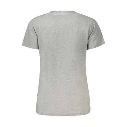 Back view of Guess Jeans Gray Cotton Women T-Shirt showcasing short sleeves and classic fit.