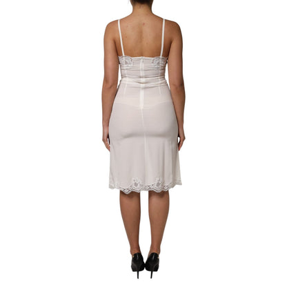 Dolce & Gabbana White Lace Gold DG Logo Silk Dress Sleepwear