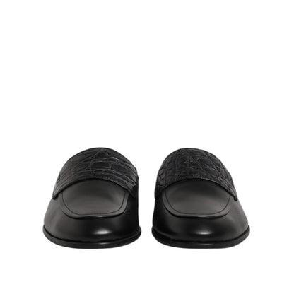 Dolce & Gabbana Black Calfskin Leather Slip On Loafers Shoes