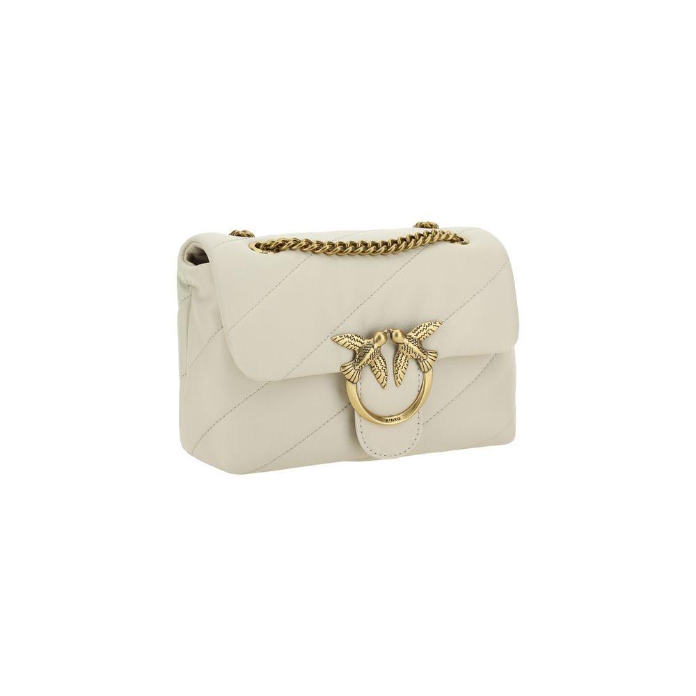 PINKO White Calf Leather Bos Taurus Shoulder Bag