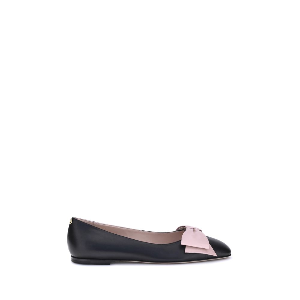 Valentino Garavani Black Calf Leather Bos Taurus Ballet Flats