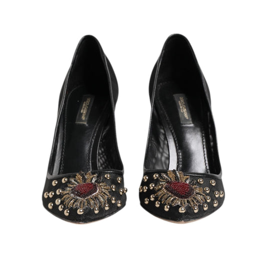 Dolce & Gabbana Black Sacred Heart Stiletto Heels Pumps Shoes