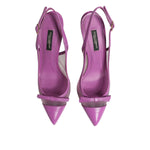 Dolce & Gabbana Purple Leather Mesh High Heels Slingback Shoes