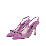 Dolce & Gabbana Purple Leather Mesh High Heels Slingback Shoes