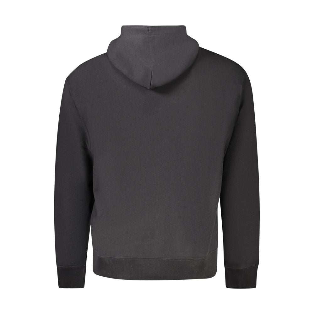 Back view of Calvin Klein Black Cotton Men Sweater with hood, showcasing sleek design and comfort.