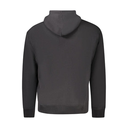 Back view of Calvin Klein Black Cotton Men Sweater with hood, showcasing sleek design and comfort.