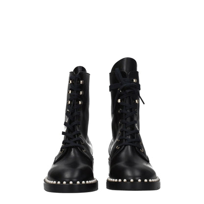 Stuart Weitzman Black Leather Ankle Boots with Beaded Design, Lace-Up Closure, and Mid Heels, Style Punk Rock, MPN SONDRASMOS3138BLK