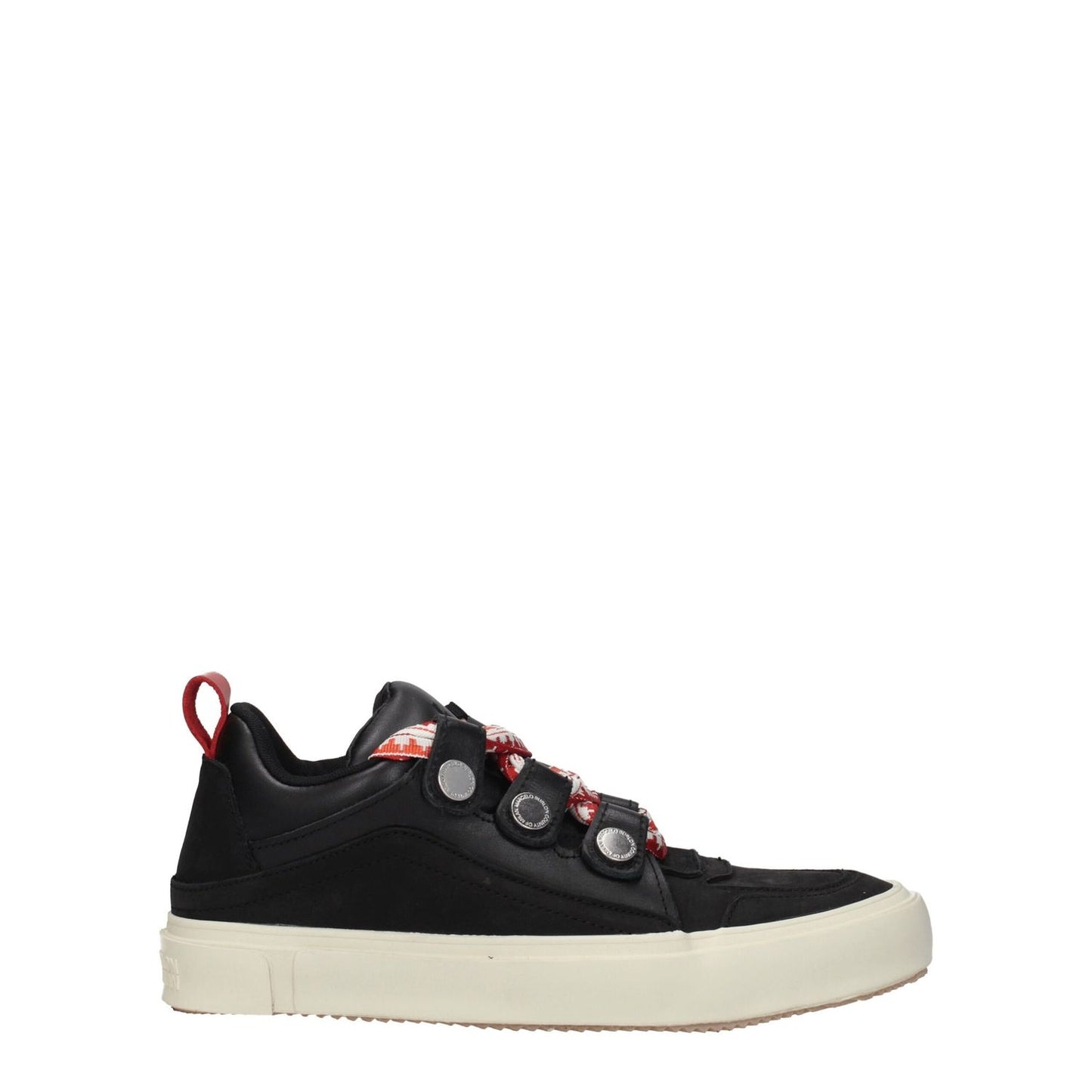 Marcelo Burlon Black Leather Low Top Sneakers with vintage effect and logo details, lace-up closure, and rubber sole.