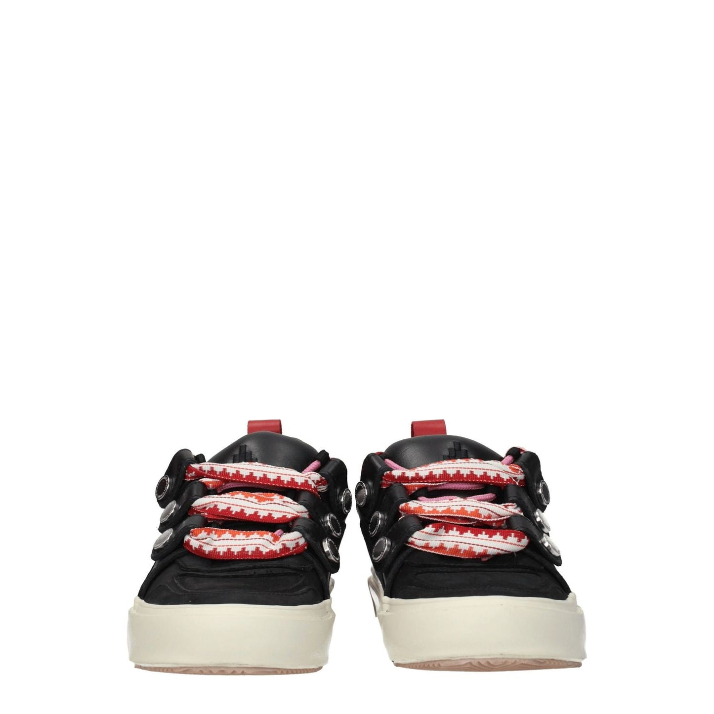 Marcelo Burlon Black Leather Low Top Sneakers with red accents, featuring a vintage and aged effect, lace-up closure, and rubber sole.