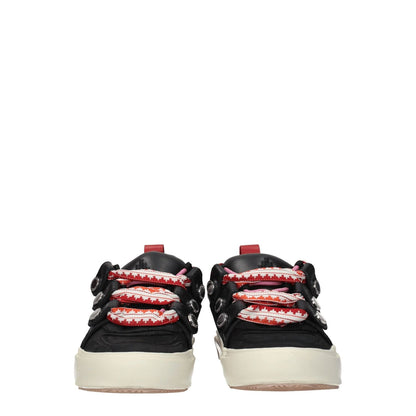Marcelo Burlon Black Leather Low Top Sneakers with red accents, featuring a vintage and aged effect, lace-up closure, and rubber sole.