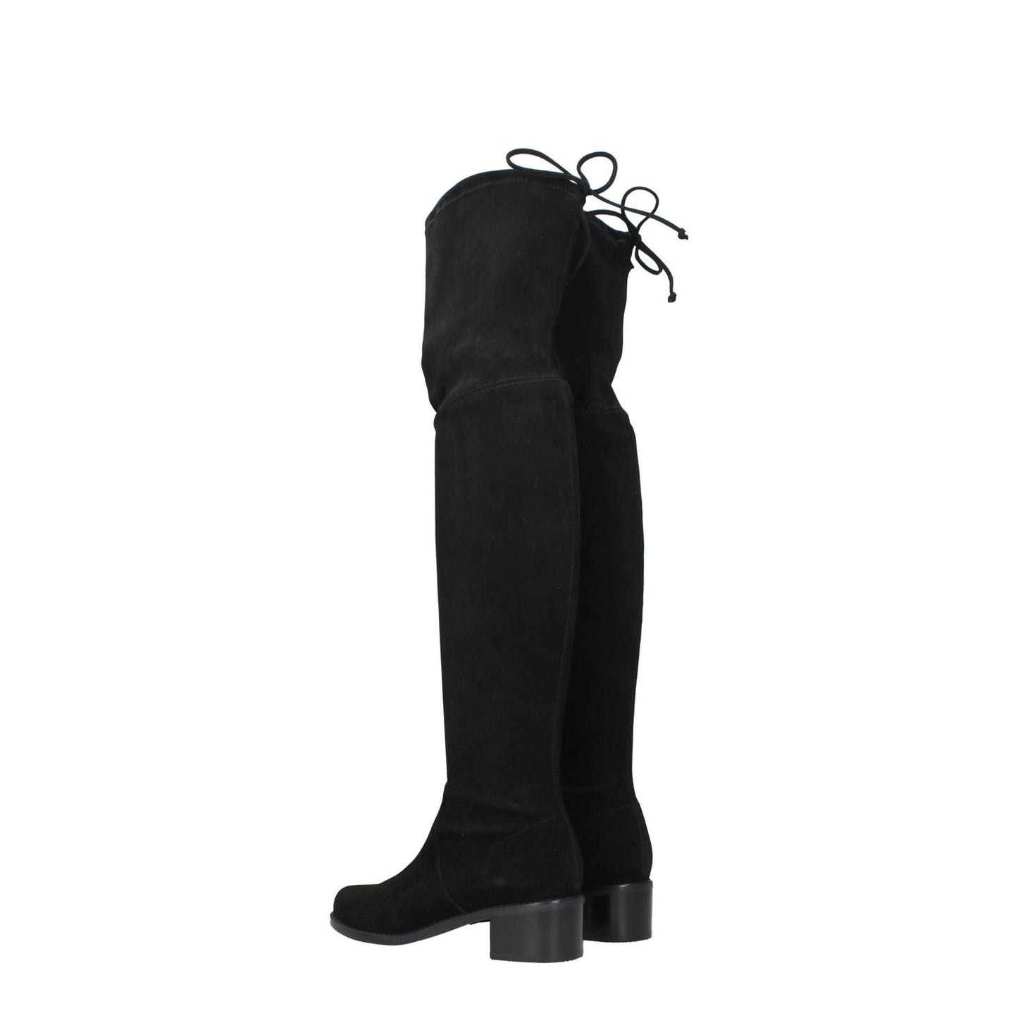 Stuart Weitzman Black Leather Over The Knee boots in suede, showcasing aged and vintage effects with mid heels and round toe.